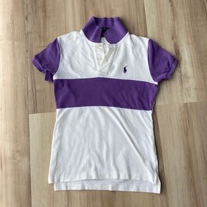 White w/purple stripe Ralph Lauren “The skinny polo”